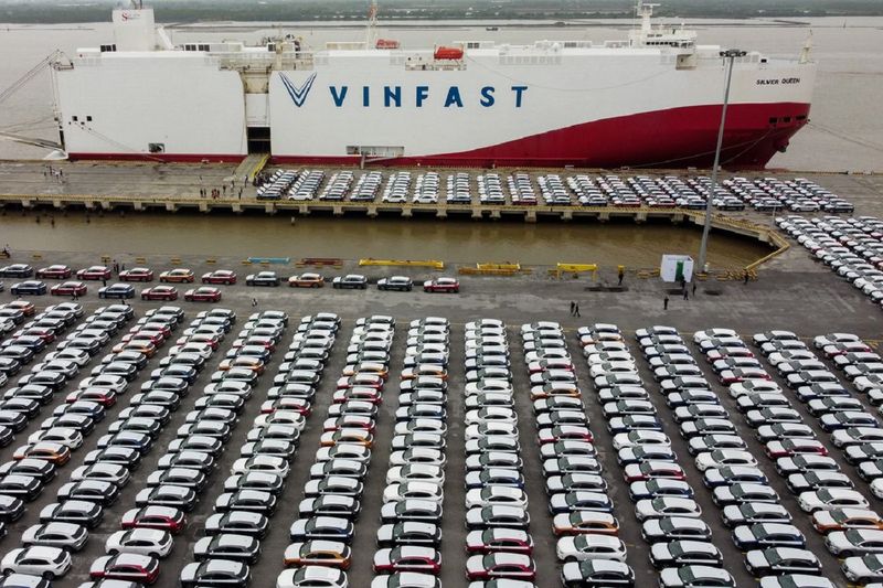 Vinfast EV cars are seen during a car shipment to the U.S. in Haiphong city, Vietnam, November 25, 2022.