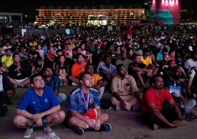 Fans watch the World Cup round of 16 soccer match between Japan and Croatia