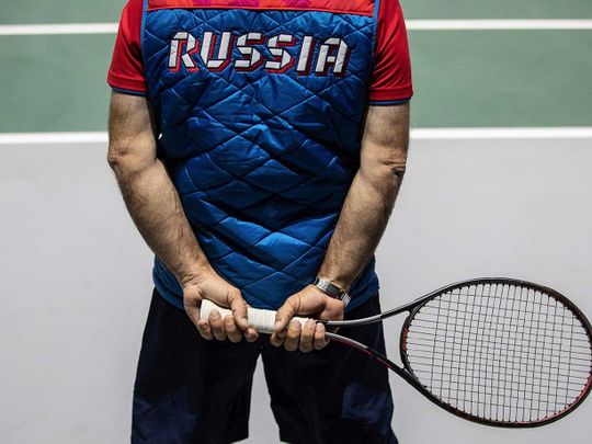A Russia Davis Cup team member during a training session in Madrid