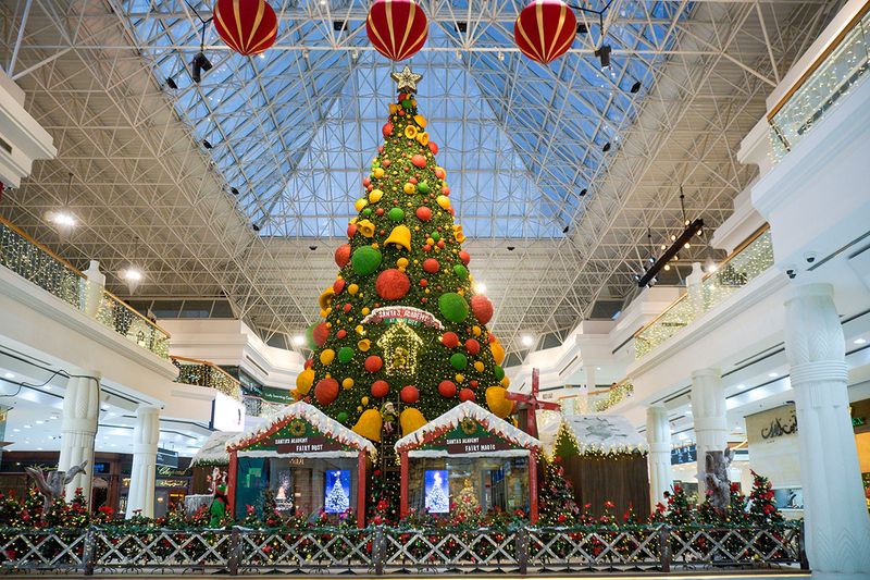 Christmas decorations at Wafi Mall in Dubai. 7th December 2022. 
