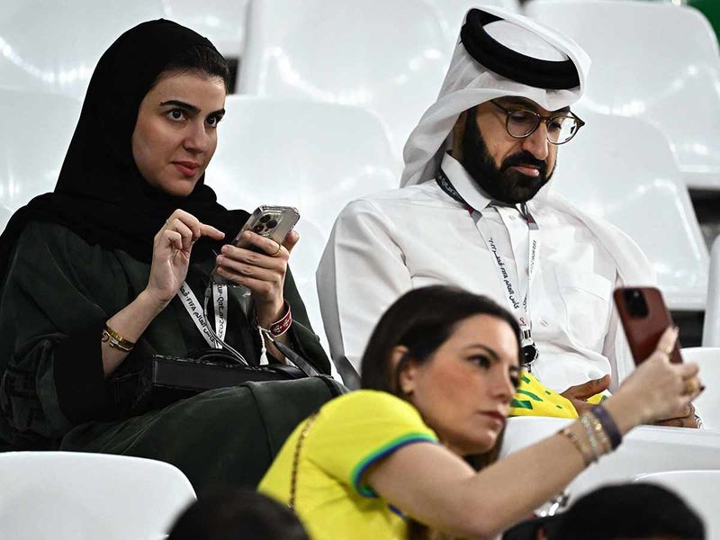 Football supporter wait on the stands ahead of the Qatar 2022 World Cup quarter-final football match between Croatia and Brazil at Education City Stadium in Al-Rayyan, west of Doha, on December 9, 2022. 