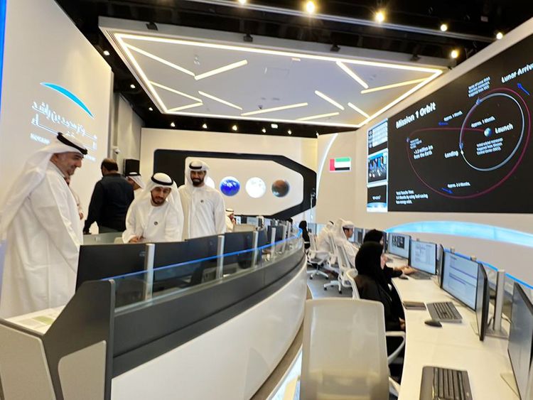 Staff at work at the Mohammed Bin Rashid Space Centre in Dubai on the Rashid Rover launch day. 
