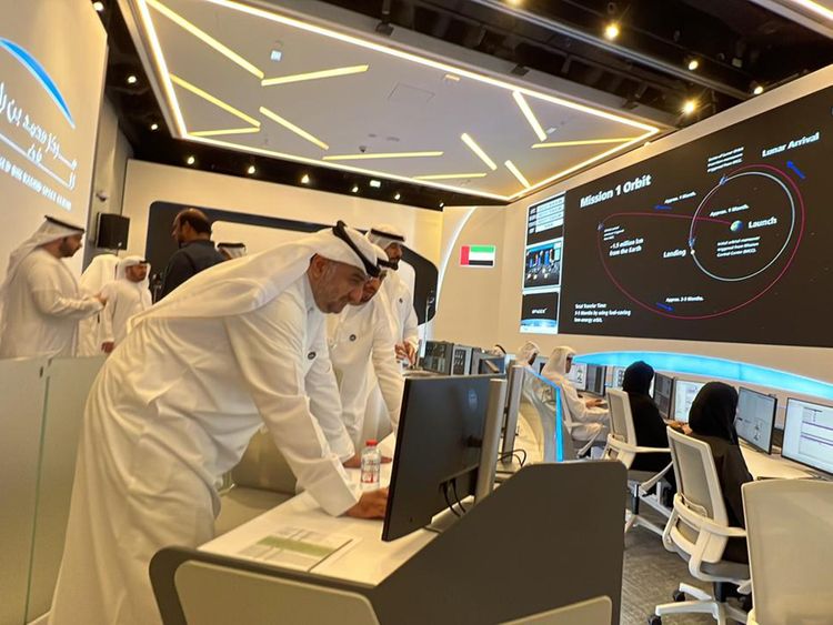 Staff at work at the Mohammed Bin Rashid Space Centre in Dubai on the Rashid Rover launch day. 