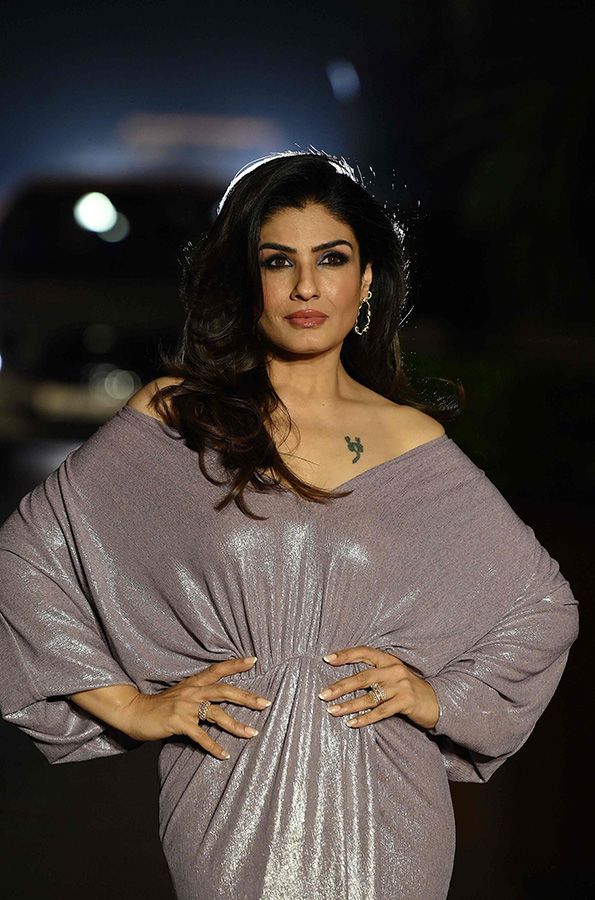  Bollywood actress Raveena Tandon poses for pictures at the 'Filmfare OTT Awards 2022' in Mumbai.