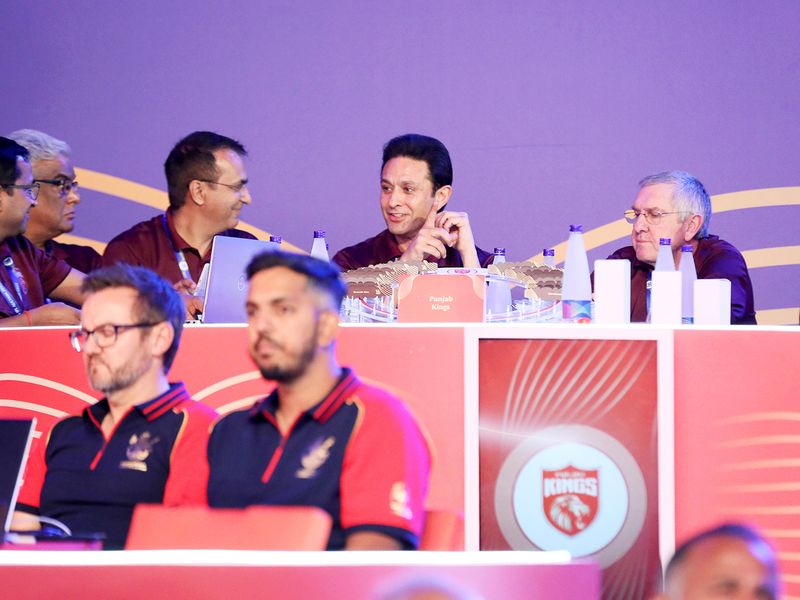 Punjab Kings Team owners, staff and other officials during the IPL 2023 Auction at the Grand Hyatt hotel, in Kochi on Friday. 