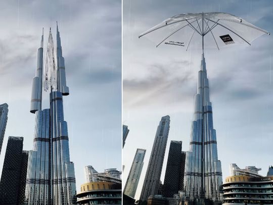 Giant umbrella covers Burj Khalifa