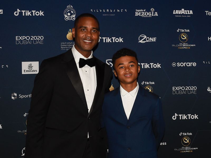 Patrick Kluivert and his son Shane at the Dubai Globe Soccer Awards
