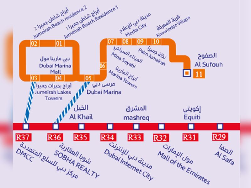 Tram map - Dubai Marina