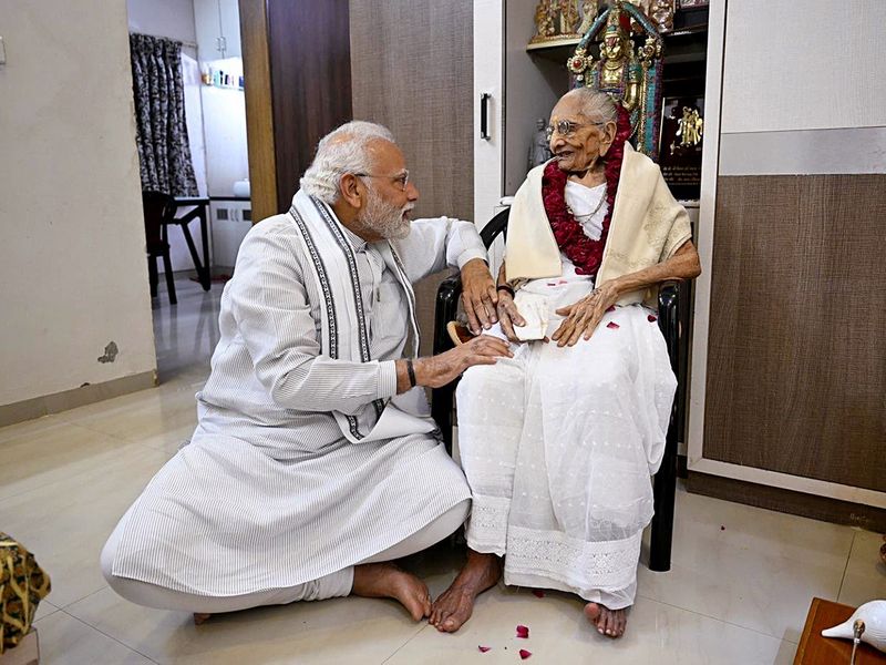 File Picture of Prime Minister Narendra Modi with his mother Heeraben Modi, who passed away at the UN Mehta Institute of Cardiology and Research Centre in Ahmedabad. Heeraben Modi was 100 years old