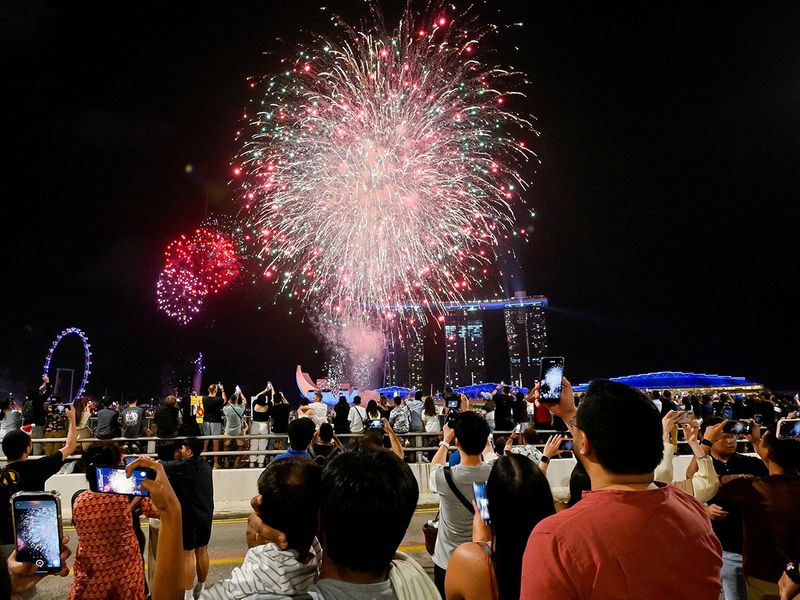 Fireworks are set off at the New Year countdown at Marina Bay, Singapore