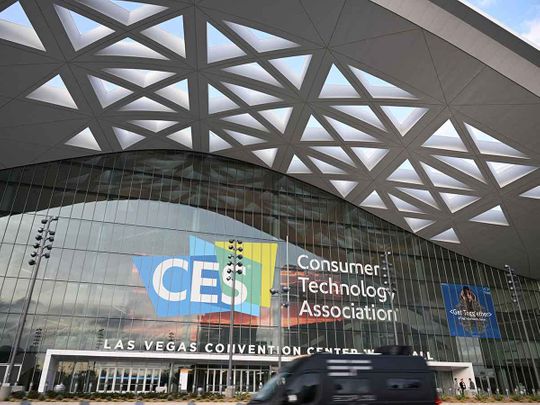 Signs advertise CES 2023, the world's largest annual consumer electronics show, outside the Las Vegas Convention Center on January 3, 2023 in Las Vegas Nevada