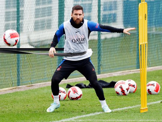 PSG's Lionel Messi takes part in a training session 