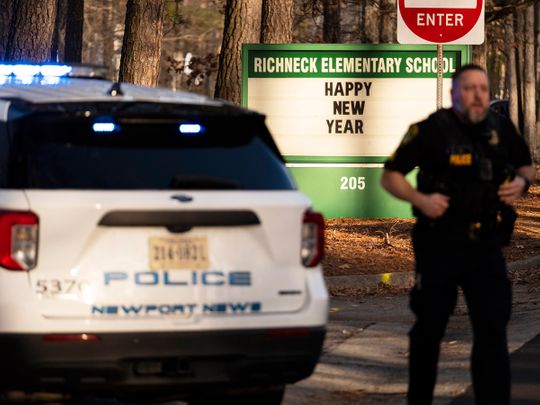 Police respond to a shooting at Richneck Elementary School, in Newport News, Virginian. 