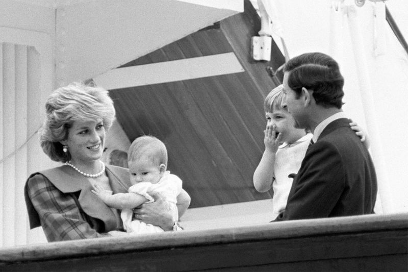 The Prince and Princess of Wales happily reunited with their children, Princes William and Harry, aboard the Royal Yacht Britannia after a 17 day separation during the couple's official tour of Italy.