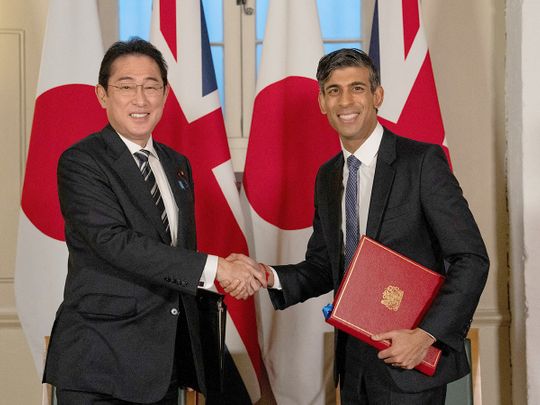 Britain's Prime Minister, Rishi Sunak and Japan's Prime Minister, Fumio Kishida