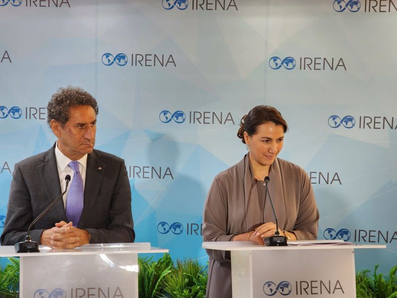 irena dg and uae environment minister at press con on irena assesmbly sideline-1673699550098