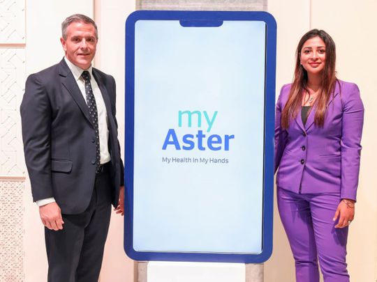 Alisha-Moopen,-deputy-managing-director,-Aster-DM-Healthcare,-and-Brandon-Rowberry,-CEO-of-Digital-Health,-unveiled-the-free-medical-app-available-on-the-App-Store-and-Play-Store-1674472208844