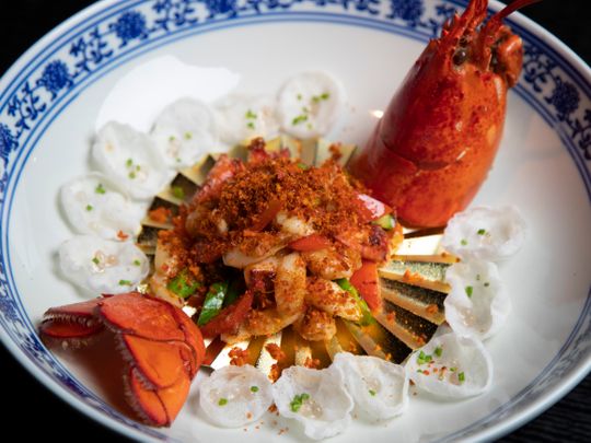 Crispy Chili Lobster with Rice Crackers