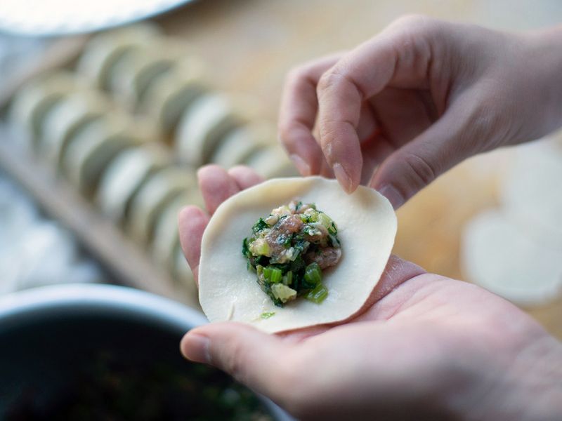 Dumplings being made