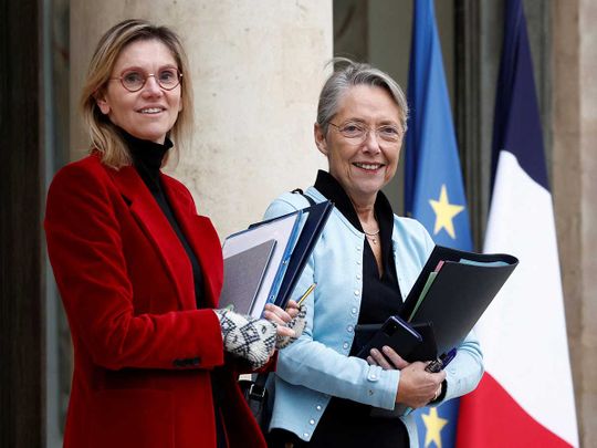 French Minister for Energy Transition Agnes Pannier-Runacher and Prime Minister Elisabeth Borne