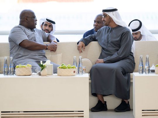 President His Highness Sheikh Mohamed bin Zayed Al Nahyan (right) with Felix Tshisekedi, President of the Democratic Republic of the Congo