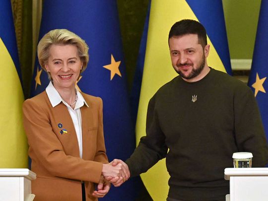 Ukrainian President Volodymyr Zelensky and President of the European Commission Ursula von der Leyen