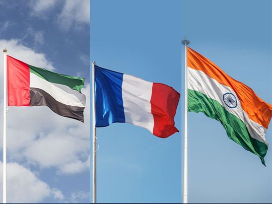 STOCK UAE France and India flags