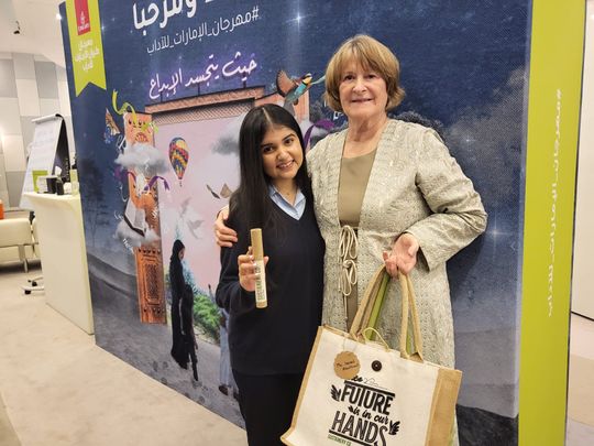 with Isobel Abulhoul, CEO and Trustee of the Emirates Literature Foundation and co-founder of Magrudy’s-1675574191059