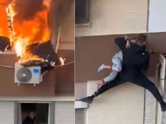 Man in Spain risks life to save two children from a fire