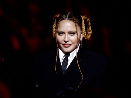 Madonna speaks onstage during the 65th GRAMMY Awards at Crypto.com Arena on February 05, 2023 in Los Angeles, California.   