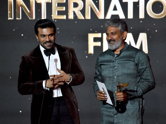 'RRR' actor Ram Charan and director SS Rajamouli at the Hollywood Critics Association awards.