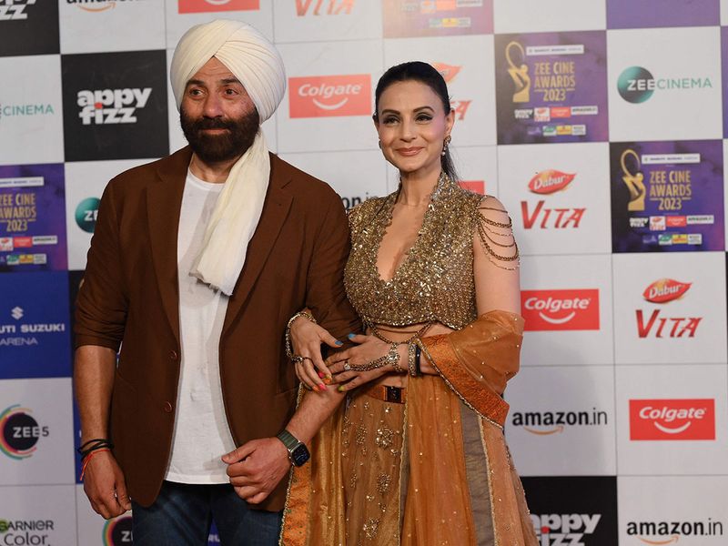  Bollywood actors Sunny Deol (L) and Ameesha Patel (R) pose during the Zee Cine Awards ceremony in Mumbai.