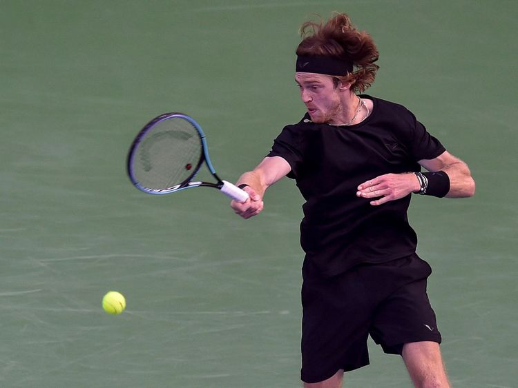 DUBAI, UAE, 4th March 2023. 2022 champion Andrey Rublev in action