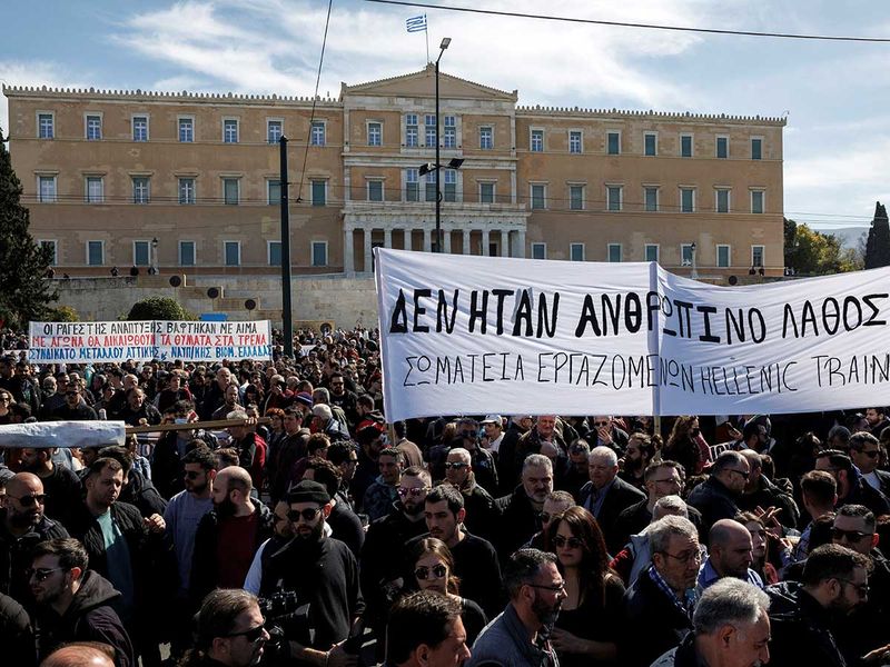 Protest greece rail