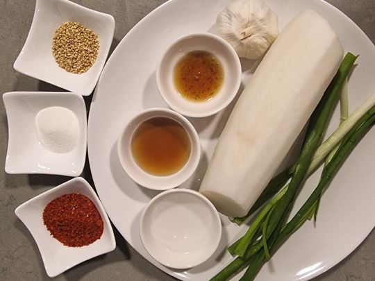 1. Ingredients for Musaengchae (Spicy Radish Salad)