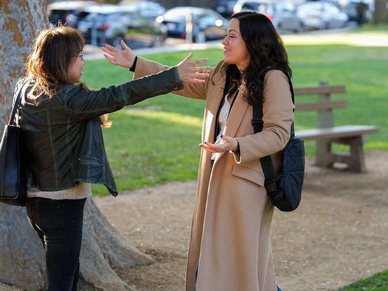 Anna Wong, niece of the late actress Anna May Wong, left, meets with Shannon Lee, daughter of the late martial arts actor Bruce Lee, at Douglas Park in Santa Monica, Calif., on Tuesday, March 7, 2023. They both discovered parallel experiences protecting the legacy of a family member who happens to be a Hollywood and Asian American icon.