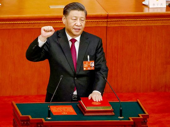 Chinese President Xi Jinping takes his oath