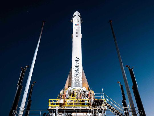 In this handout photo from Relativity Space obtained on March 10, 2023, the Terran 1 rocket can be seen on the launch pad at Launch Complex 16 in Cape Canaveral, Florida.