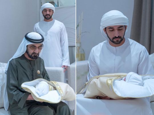 Fazza shares photo of his newborn with Sheikh Mohammed 