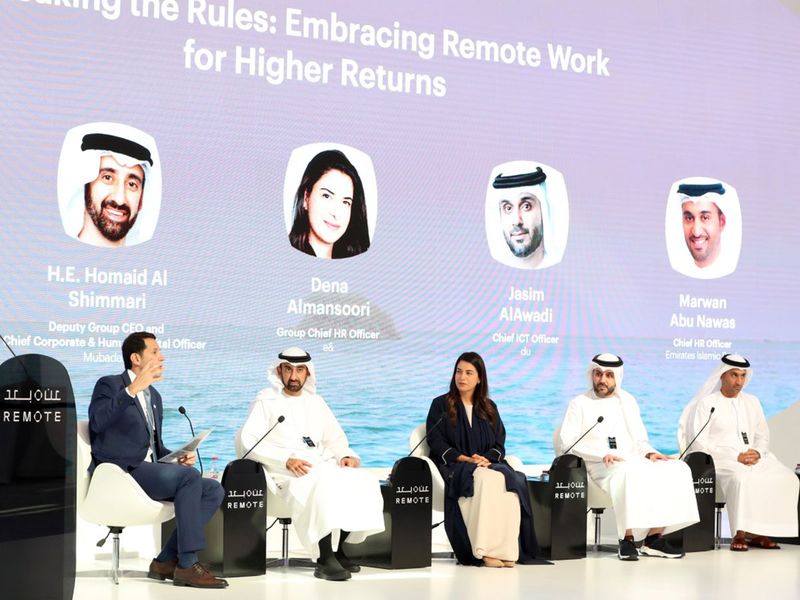 Panel discussion of top officials from leading employers  in the UAE at the “Remote” forum in Dubai on Wednesday.