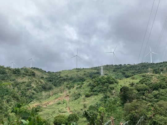 A wind turbine farm in Rizal province, near the Philippine capital of Manila. 