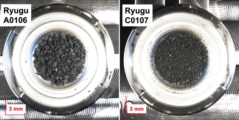 Carbonaceous rock samples retrieved from the asteroid Ryugu, that were subjected to chemical analysis by Hayabusa2 soluble organic matter (SOM) team members, led by Hiroshi Naraoka, Yoshinori Takano and Jason Dworkin, are seen in this undated handout photo.  