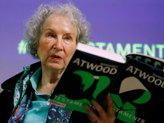 File photo of Canadian author Margaret Atwood with a copy of her book 'The Testaments'. 