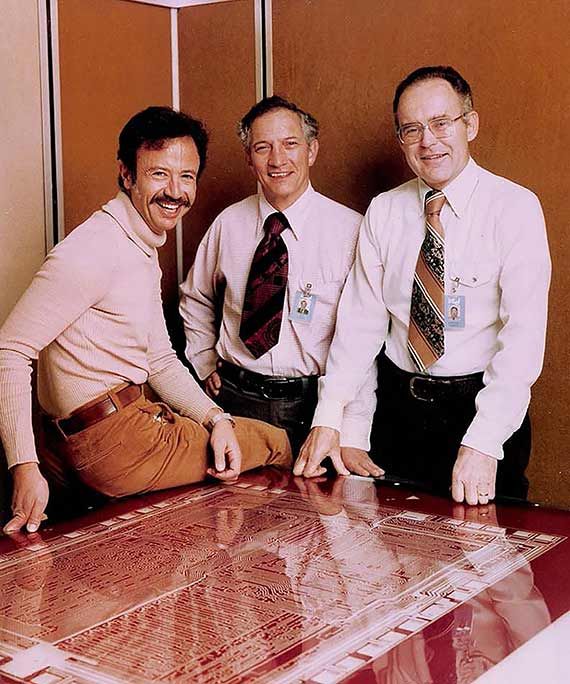 This handout from Intel Corporation taken in 1978 and released on March 24, 2023 shows Andy Grove (L) and Intel co-founders Robert Noyce (C) and Gordon Moore (R)