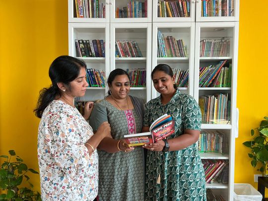 (From-left)-Aparna-Hariharan,-Archana-Rajesh-Kumar-and-Supraja-Ramakumar-came-together-to-launch-Pick2Read,-what-they-say-is,-the-UAE’s-first-online-library-that-rents-physical-books-1679987045113