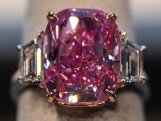 A pink diamond with an estimated value of $35 million is displayed during a press preview ahead of Sotheby's Magnificent Jewels sale on June 8, 2023 auction at Sotheby’s in New York, on March 27, 2023. 