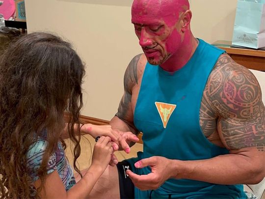 Dwayne Johnson gets a makeover from daughters 
