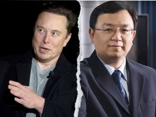 Elon Musk of Tesla (left) and Wang Chuanfu of BYD