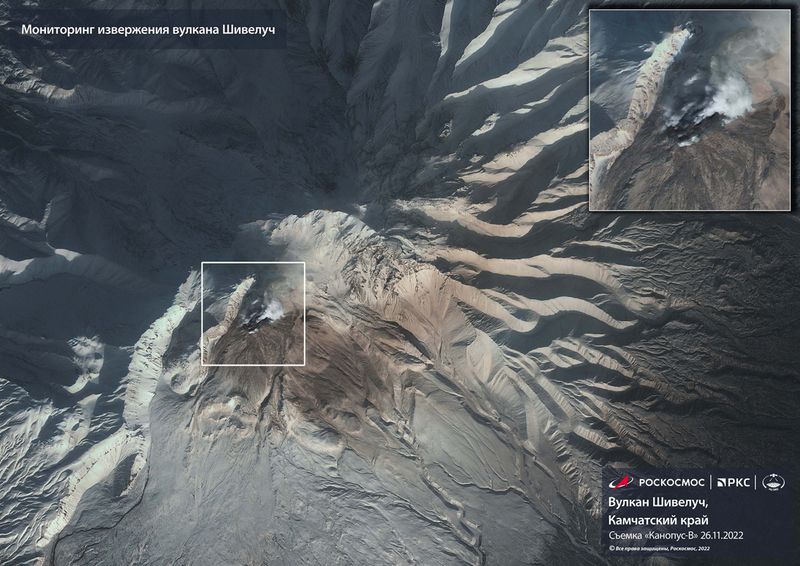 File: A satellite image shows the Shiveluch volcano on the Russia's Kamchatka peninsula. 