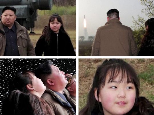 A combination photo showing North Korean leader Kim Jong Un’s  daughter Kim Ju Ae in different pictures released by North Korean state media